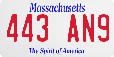 MA license plate 443AN9