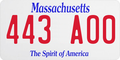 MA license plate 443AO0