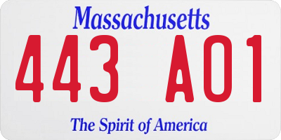 MA license plate 443AO1