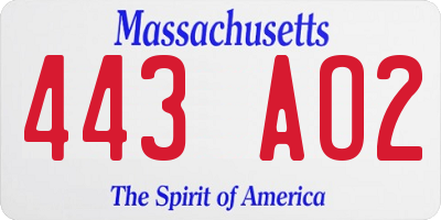 MA license plate 443AO2