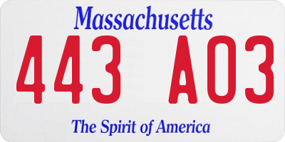 MA license plate 443AO3