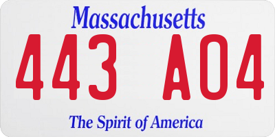 MA license plate 443AO4