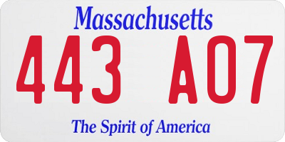 MA license plate 443AO7