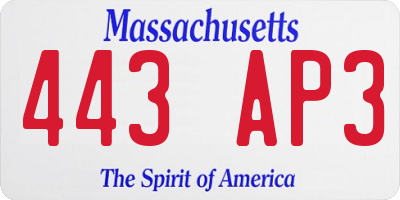 MA license plate 443AP3