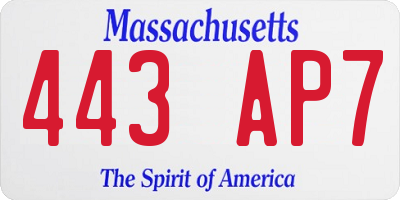 MA license plate 443AP7