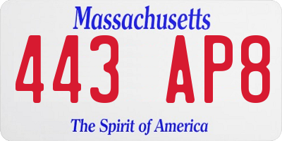 MA license plate 443AP8