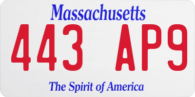 MA license plate 443AP9