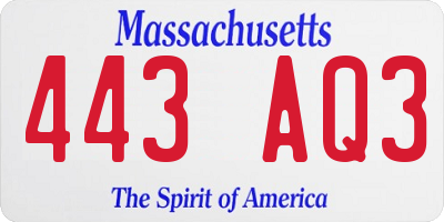 MA license plate 443AQ3