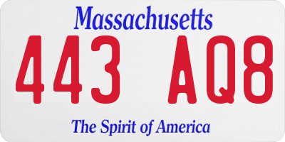 MA license plate 443AQ8