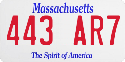 MA license plate 443AR7