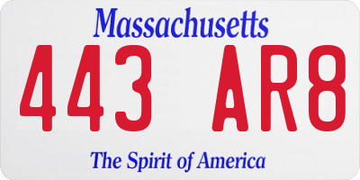 MA license plate 443AR8