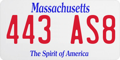 MA license plate 443AS8