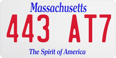 MA license plate 443AT7
