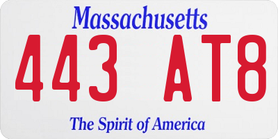 MA license plate 443AT8