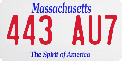 MA license plate 443AU7