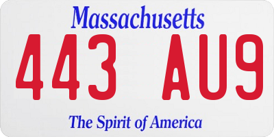 MA license plate 443AU9