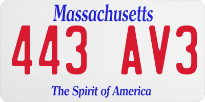 MA license plate 443AV3