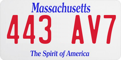 MA license plate 443AV7