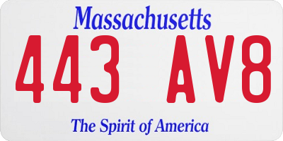 MA license plate 443AV8