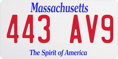 MA license plate 443AV9