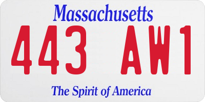MA license plate 443AW1
