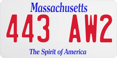 MA license plate 443AW2