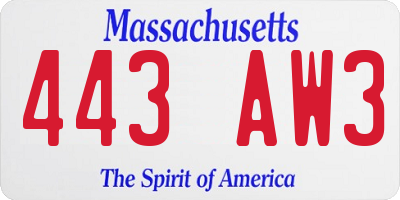 MA license plate 443AW3