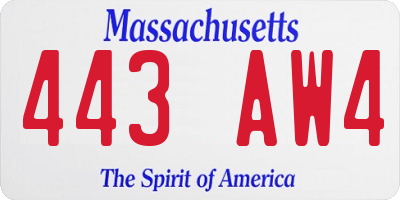 MA license plate 443AW4
