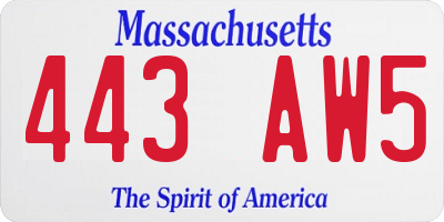 MA license plate 443AW5