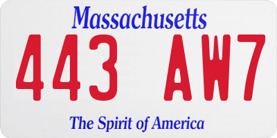MA license plate 443AW7