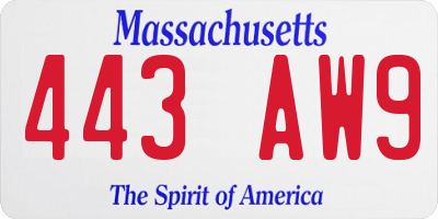 MA license plate 443AW9