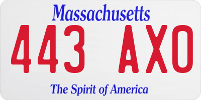 MA license plate 443AX0