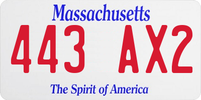 MA license plate 443AX2