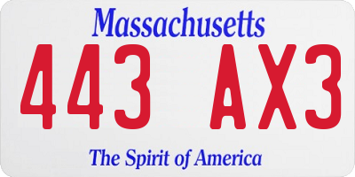 MA license plate 443AX3