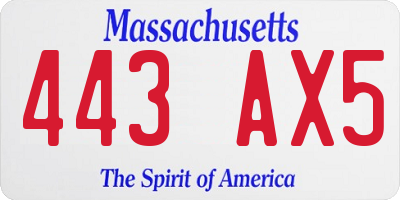 MA license plate 443AX5