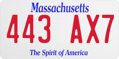 MA license plate 443AX7