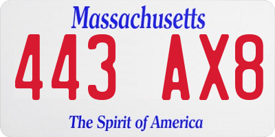 MA license plate 443AX8