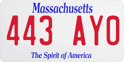 MA license plate 443AY0