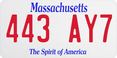 MA license plate 443AY7