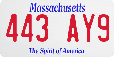 MA license plate 443AY9