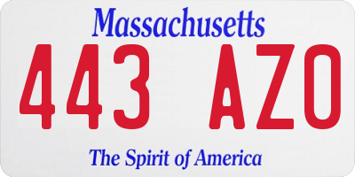 MA license plate 443AZ0