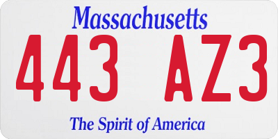 MA license plate 443AZ3