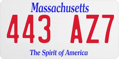 MA license plate 443AZ7