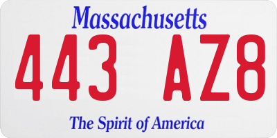 MA license plate 443AZ8