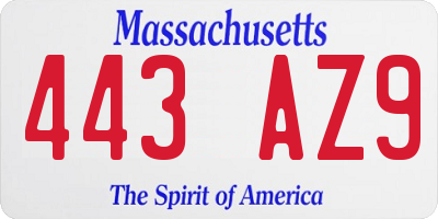 MA license plate 443AZ9