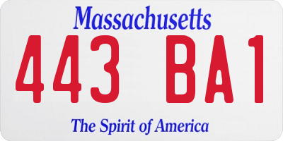 MA license plate 443BA1