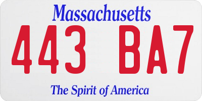 MA license plate 443BA7