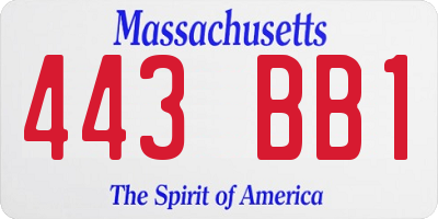 MA license plate 443BB1
