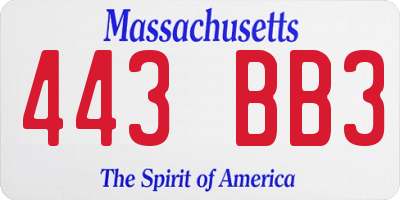 MA license plate 443BB3