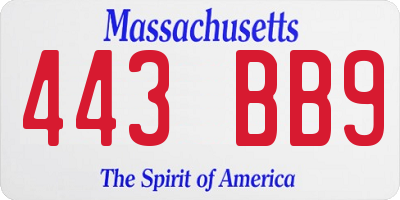 MA license plate 443BB9